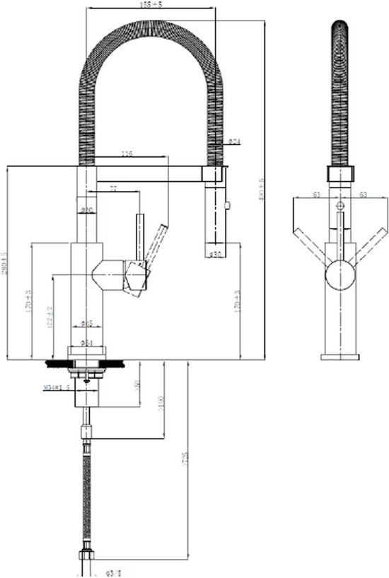 Villeroy & Boch Steel Expert 2.0 - Keukenkraan met flexibele uitloop en uittrekbare sproeikop, roestvrij staal 928000LC