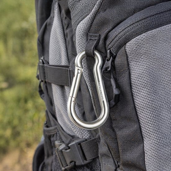 Travelhawk Karabijnhaak - Musketonhaak met Veerclip - Karabijnhaak Sleutelhanger - 4 Stuks - RVS - Zilver