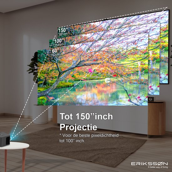 Erikssøn Beamer Prime - Ingebouwde Krachtige Speaker - 6600 Lumen - 1080P Full HD - Wifi Projector - Streamen vanaf je telefoon - Mini Beamer - Beamers - IOS & Android - Smart - Zwart