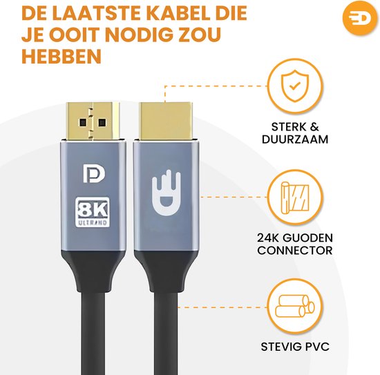 Drivv. Aux Kabel - 8K 60Hz - 4K 144 Hz - 32.4GBps - Displayport 1.4 - DP Kabel - PVC - 1 meter - Space Grey