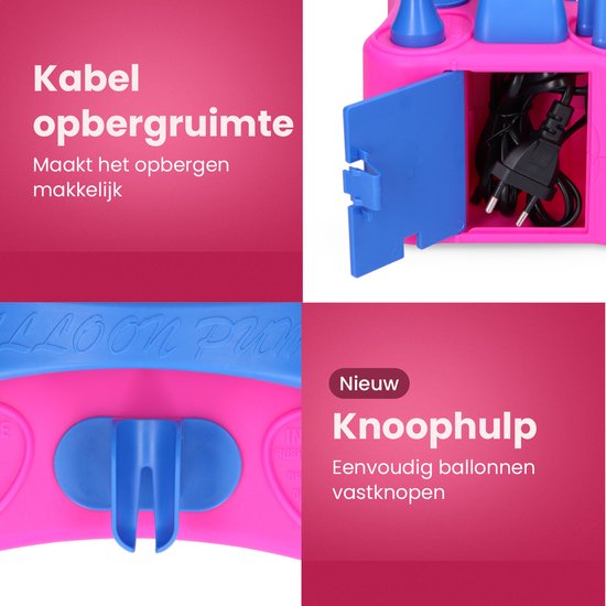 Partizzle Elektrische Ballonnenpomp - Snel Feest Ballonnen Opblazen - Ballonnenboog Ballon Pomp - Verjaardag / Kerst / Sinterklaas Versiering Decoratie - Roze Blauw