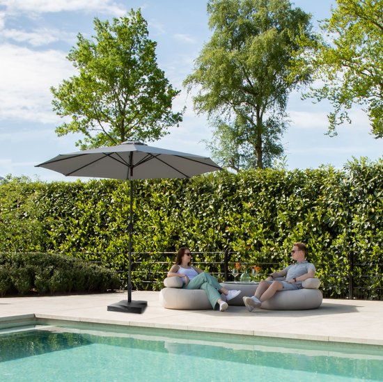 VONROC Premium Stokparasol Recanati Ø300cm – Incl. parasolvoet & beschermhoes - Ronde parasol - Kantelbaar – UV werend doek - Grijs