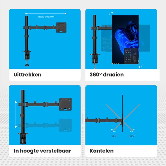 Auronic Monitor Arm - 1 Scherm - 13 tot 32 Inch - Verstelbaar - Monitor Beugel - Staal - Zwart