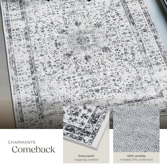 tectake - Vintage design tapijt - laagpolig vloerkleed - Aliya - 200cm x 274cm - grijs