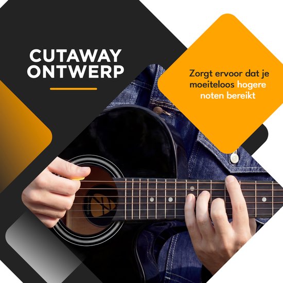 Finesse Akoestische Gitaar - met Videocursus - 4/4 40" - Western Gitaar - Gitaar Kind & Volwassenen - Zwart