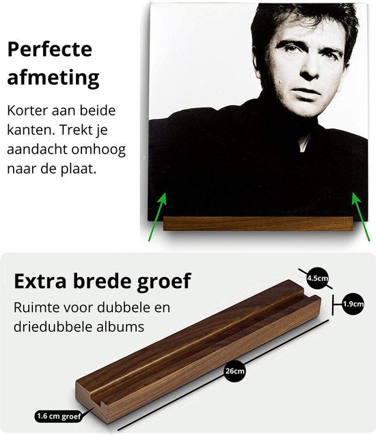 LP houder aan de muur (3-pack) - Platenhouder - Vinyl houder muur - LP rek - premium donker essen hout