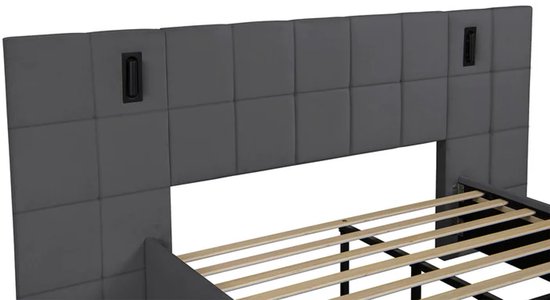 Juskys – Polsterbed Luzano – 140 x 200 cm – Voorzien Van LED-Leeslampjes En Gecapitonneerd Hoofdbord – Voor Slaapkamer En Logeerkamer – Donkergrijs Fluweel
