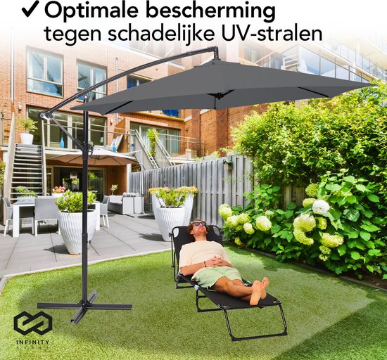 Infinity Goods Zweefparasol - 300CM - Incl. Kruisvoet - Waterdicht - Draai- en kantelbaar - Verstelbare Hoogte - Antraciet