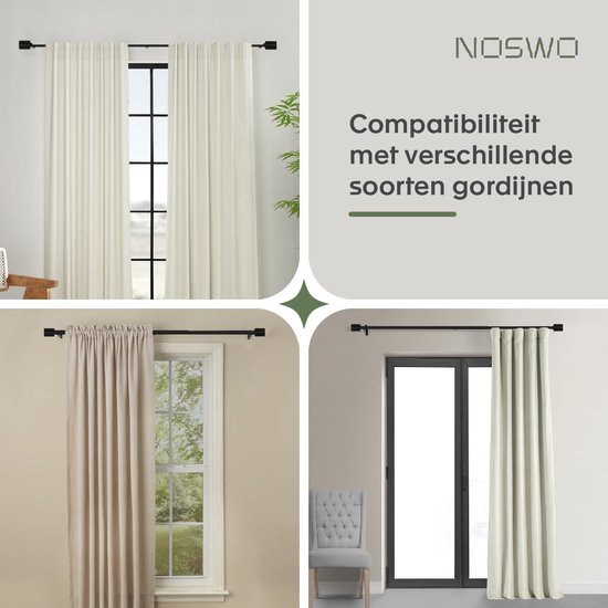 Noswo Gordijnroede - Uitschuifbaar - 183 tot 366 cm - Gordijnstang - Gordijnrails Compleet - Metaal - 300cm - Zwart