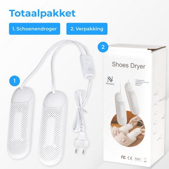 Nuvance - Schoenendroger - Schoendroger met Timer - Schoenverfrisser - Droogfunctie - Wit