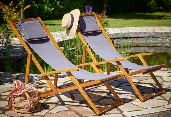 Casaria Ligstoel Acaciahout – Opvouwbaar tot 160kg – Antraciet