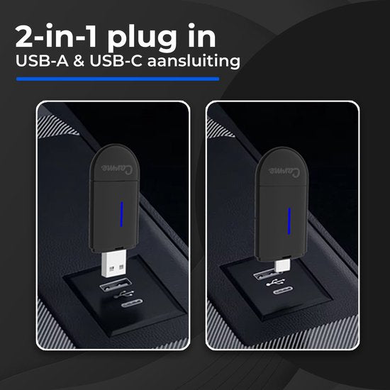 CarMe Mini 2-in-1 CarPlay Dongle - USB-A & USB-C - Draadloos CarPlay & Android Auto - Zwart