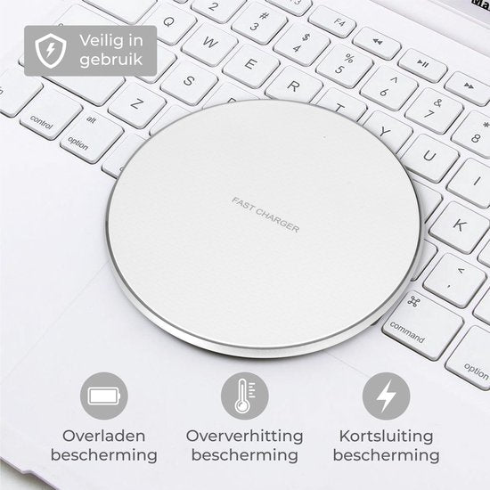 Nuvance - Draadloze Oplader 10W - Inclusief Kabel - Wireless Charger - Fast Charger - Geschikt voor alle Qi-Smartphones - Wit en Zilver