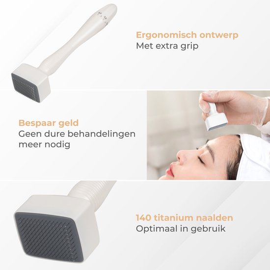 Nuvance - Dermastamp - Verstelbaar tussen 0,1mm en 3mm - Derma Stamp - 140 Naalden - Microneedling - Dermaroller - voor Huidverzorging, Haargroei en Baardgroei