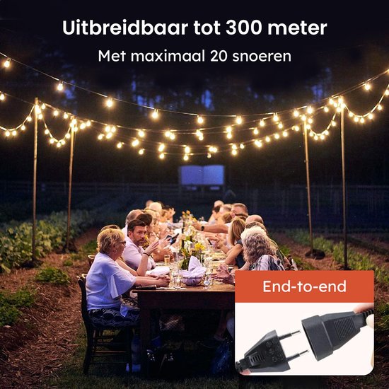 Partizzle 15m Waterdicht Lichtsnoer Rond - 25 LED Lampjes Slinger - Kerst Lichtslinger voor Buiten Terras en Camping - Kerstverlichting / Tuinverlichting - 2700k / Warm Wit