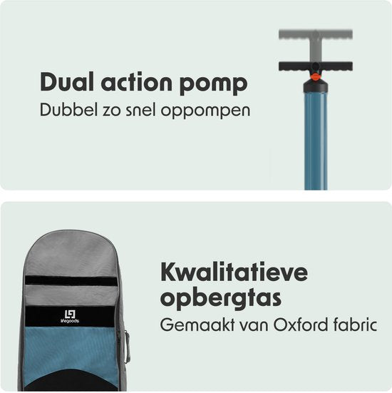LifeGoods PaddlePro SUP Board - Opblaasbaar Paddle Board - Complete Set - Max. 135KG - 320x81cm - Wit/Deep Aqua
