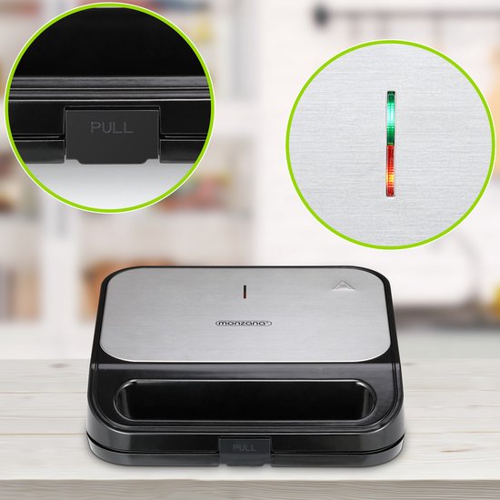 Monzana Sandwich Tosti Apparaat - 3 in 1 Afneembare Platen - Zwart