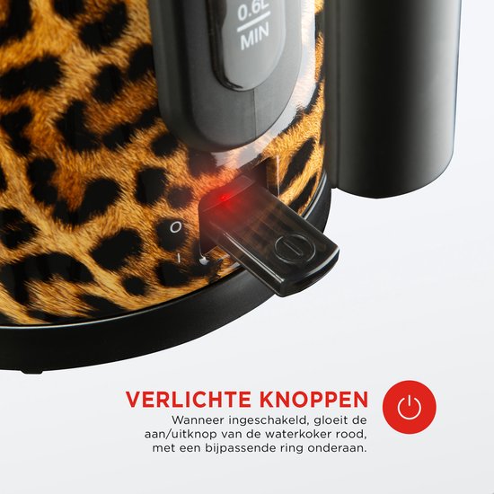 Bourgini Trendy Panter Waterkoker - Stijlvolle Waterkoker met Panterprint voor Moderne Keukens