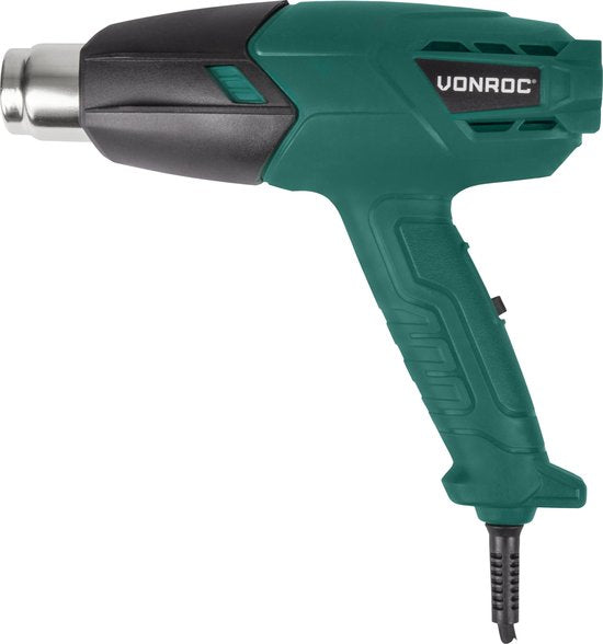 VONROC Heteluchtpistool – Verfafbrander – 2000W – 3 temperatuurstanden – Incl. Accessoires & tas