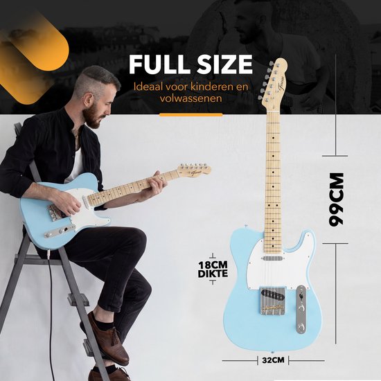Finesse Elektrische Gitaar met Versterker - met Videocursus - TE Gitaar - Volwassenen - Kind - Blauw