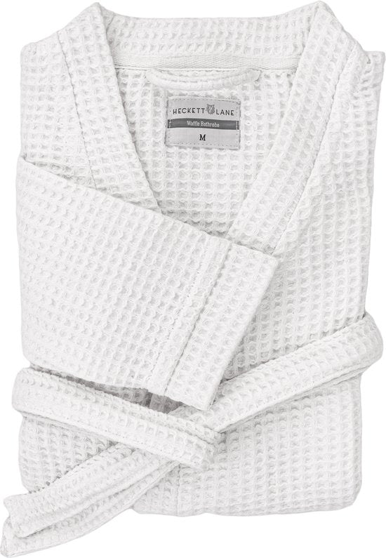 Heckettlane Badjas Wafel - Kamerjas voor Dames en Heren - M - Ochtendjas van Katoen - Geschikt voor de Sauna - Wit