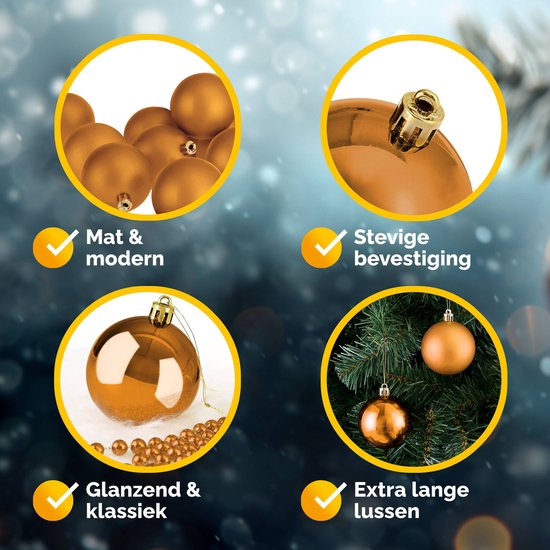 Casaria Kunststof Kerstballen 54 Set - Mat Glanzend Ø 3 4 6 cm Koper Bruin