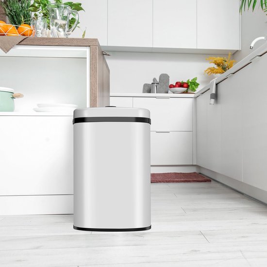 Juskys – Automatische Vuilnisbak Met Sensor – 50 Liter – 40 x 29 x 58 cm – Voorzien Van Bewegingssensor En Touchpanel – Voor Keuken En Kantoor – Wit Gepoedercoat Staal