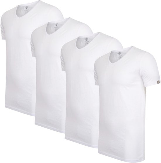 Cappuccino Italia - Heren 4-Pack T-shirt - Extra Lang - Wit - Maat XL