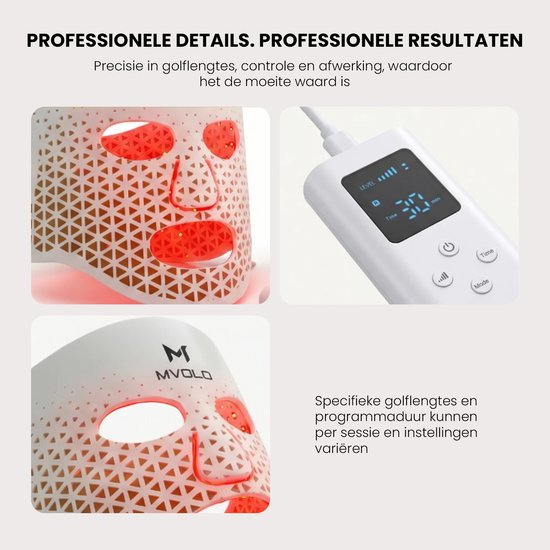 Mvolo® LED Gezichtsmasker - Professioneel Red Light Therapy Masker met Halsmasker - Infrarood Lichtmasker 4 Golflengten - Draadloos - Huidverzorging