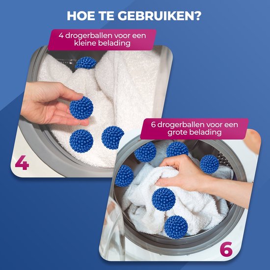 Roegaarden Drogerballen - Wasbollen - 6 Stuks - Siliconen - Sneller droog - Anti-kreuk