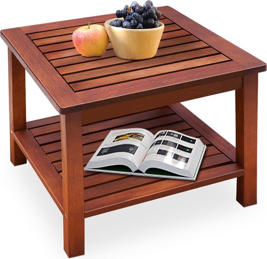 Casaria Bijzettafel Acaciahout - 45x45x45cm – met 2 Planken Bruin