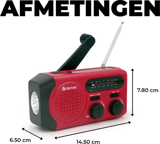 Denver Noodradio - Powerbank Zonneenergie - FM Radio - Noodpakket - Zaklamp - Opwindbaar - SOS Knop - Solar powerbank - SCR2010