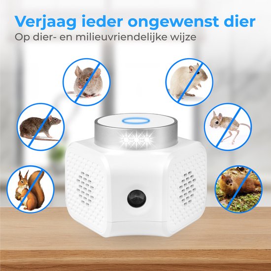 Nuvance - Muizenverjager - Ultrasone Verjagers - Ratten Verjager - 360 Graden & 4 Modi - Ongedierte Verjager met Ultrasone - Muizen Bestrijding - Wit