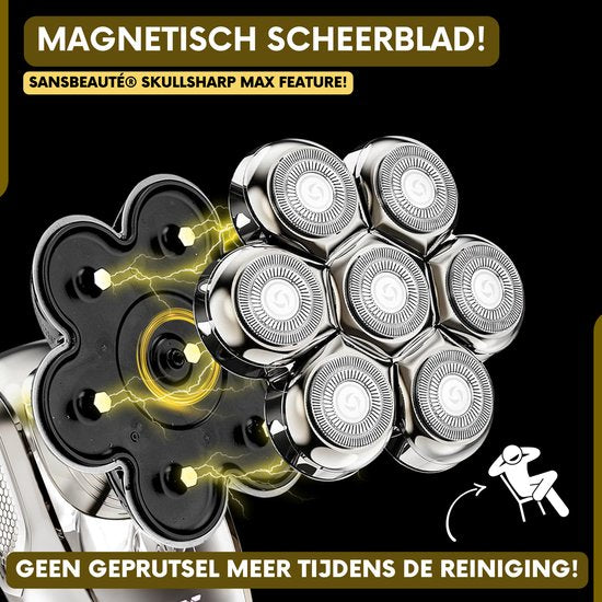 Sansbeauté SkullSharp MAX 6-in-1 – Elektrisch Scheerapparaat voor Hoofd & Gezicht – Nat & Droog – Zwart