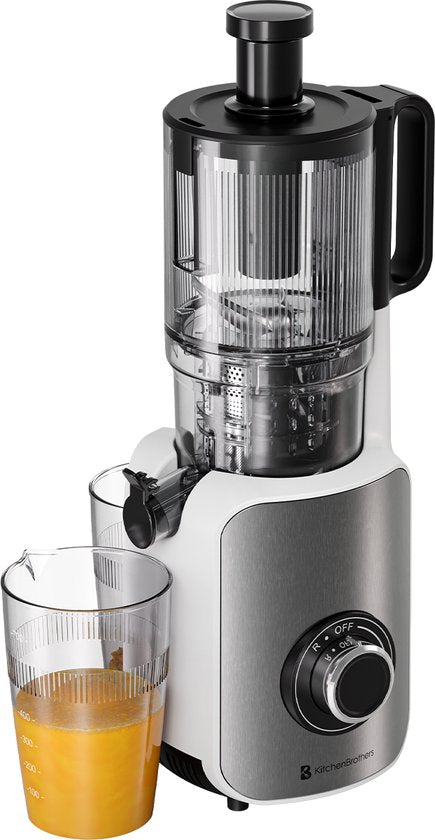 KitchenBrothers Slowjuicer - Verticaal - Juicer - Groenten en Fruitpers - 126 mm - 750 ml - Pearl White / Wit
