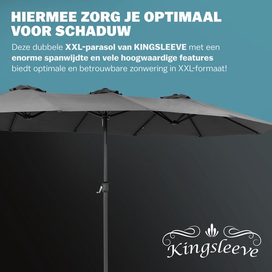 Kingsleeve Dubbele Parasol XXL - 460x270cm UV Bescherming – Antraciet