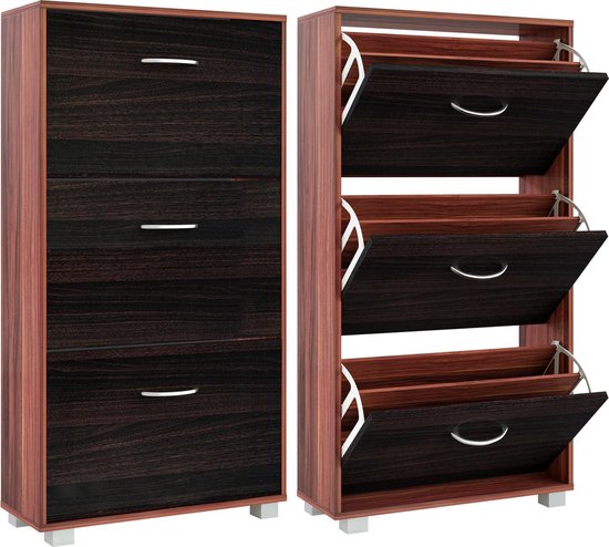 Schoenenkast - 3 Kleppen - 115x60x24cm - 18 Paar Schoenen -Bruin/Zwart