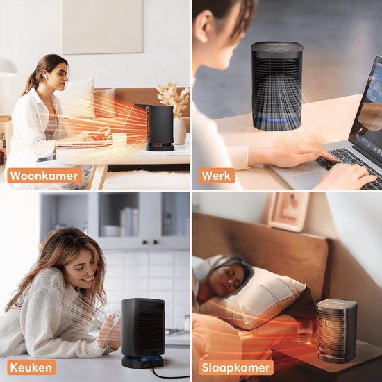 Vulpes Goods® Tech - Elektrische Kachel - Elektrische Verwarming voor Binnen - Ventilatorkachel - Keramische Kachel - Heater - 3 Standen - 950W - LED Indicatie - Roterend - Zwart - PRO versie