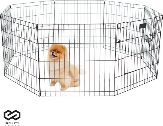 Infinity Goods Puppyren - Hondenren - 8 Panelen - 60 x 60 CM - 480 CM Omtrek - Opvouwbaar - Met Deur - Konijnenren - Zwart