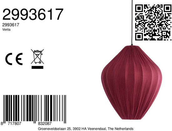 Light & Living - hanglamp - Verita - rood - textiel - Ø 47cm - E27 - 2993617