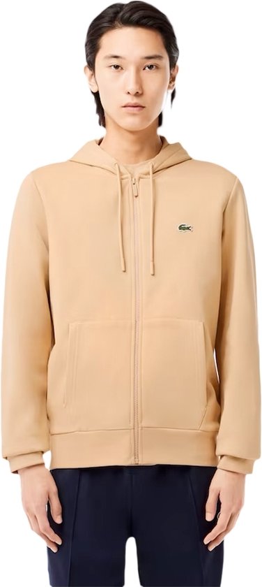 Lacoste – Fleece Hoodie Met Rits – Maat XS – Voorzien Van Geborduurde Krokodil En Kangoeroezak En Jersey Voering – Voor Sport En Casual – Croissant Katoenmix