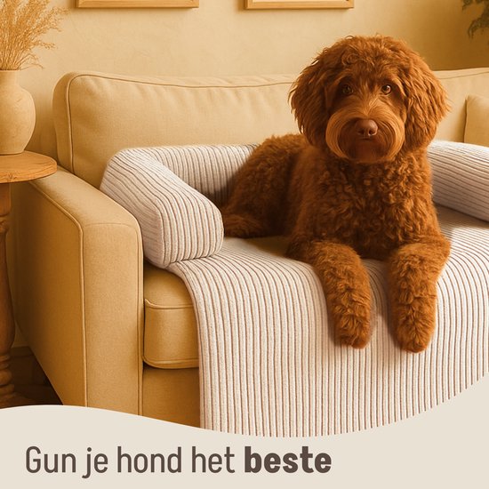 By Cee Cee Origineel Hondendeken Bank – Hondenkleed Bank - Hondenmand - Premium - Volledig Afritsbaar - Ribstof - Beige - 120x90 - Maat L
