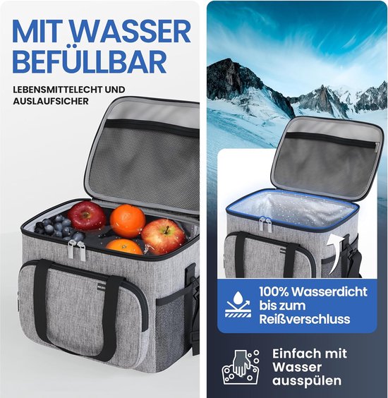 Koeltas voor eten en drinken - geïsoleerde thermische tas lekvrij en waterdicht - ontbijttas, picknicklunchzak, thermische tas, lichtgrijs