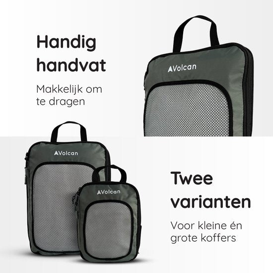 Volcan Compression Packing Cubes - Koffer Organizer Set - Set van 4 - Met Compressierits - Voor Backpack & Koffer - Botanisch Groen
