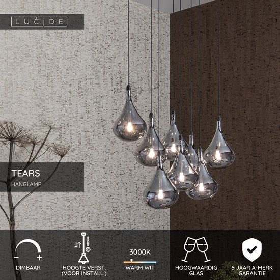Lucide TEARS - Hanglamp - LED Dimbaar - G4 - 8x1,5W 3000K - Zwart