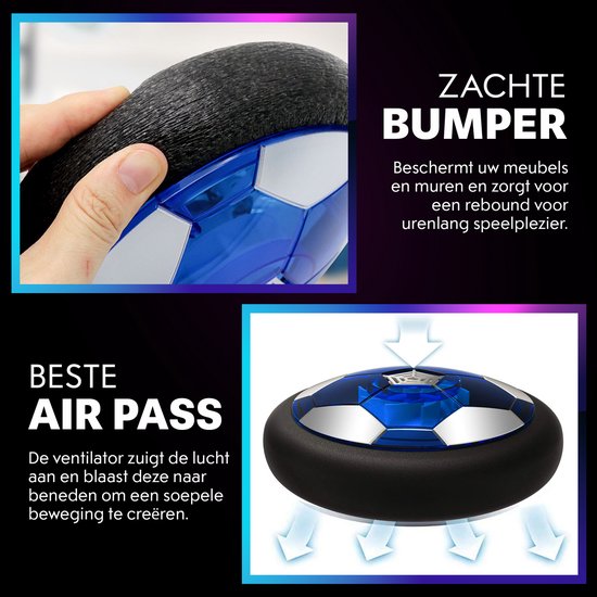 Tech Essentials Hover Bal - 18cm - Led Verlichting - Oplaadbaar - Zwevende - Zachte Binnen Voetbal - Indoor Air Speelgoedbal - Kinderen