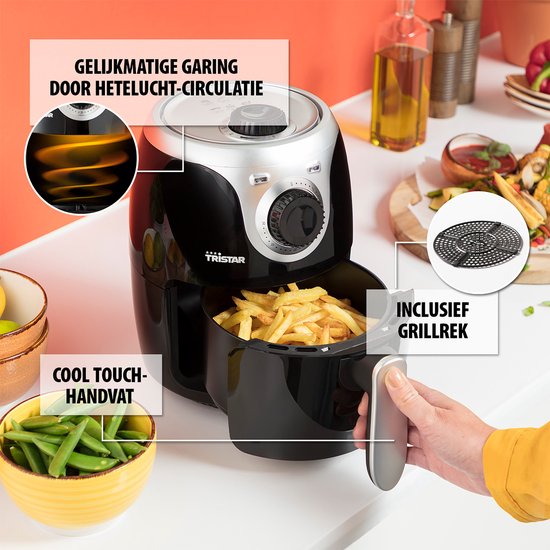 Tristar Airfryer Mini Crispy FR-6980 - 2 liter - Heteluchtfriteuse - PFAS vrij - Compact - Zwart - 1000W