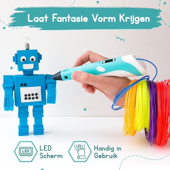 MM Brands 3D Pen Starterspakket - Inclusief 100m Filament in 10 Kleuren - Extra Lange Laadkabel - Geschikt voor ABS & PLA Filament - Blauw