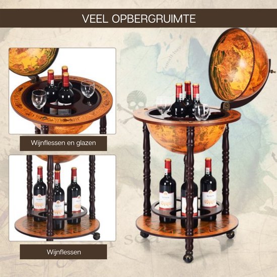 Coast - Wijnrek - Globebar - Wijnbar - Wereldbol bar - ⌀ 47 cm - Bruin