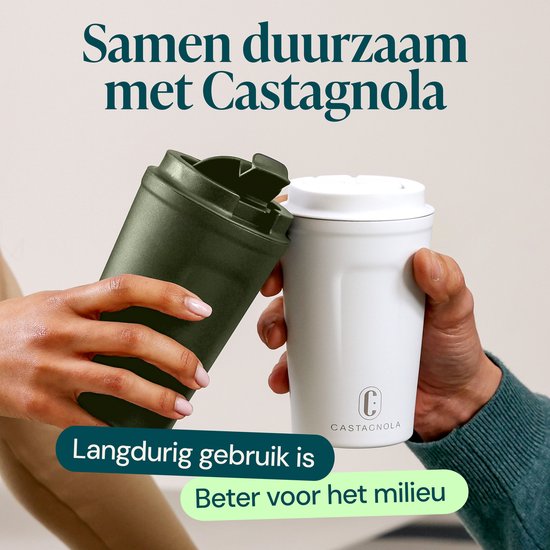 Castagnola Thermosbeker - Koffiebeker To Go - Reismok voor Koffie en Thee - Theebeker - 380 ML - RVS - Groen